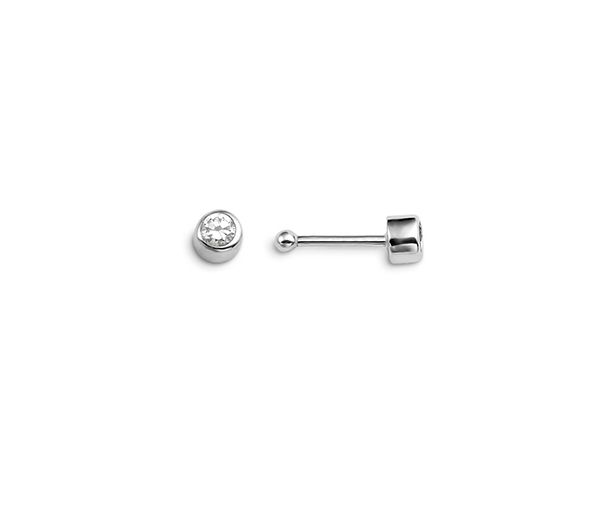 BOUCLE NEZ 14K BL BEZEL TIGE DROITE CZ - SY 7041W - BIJOUX D'IMPORTATION