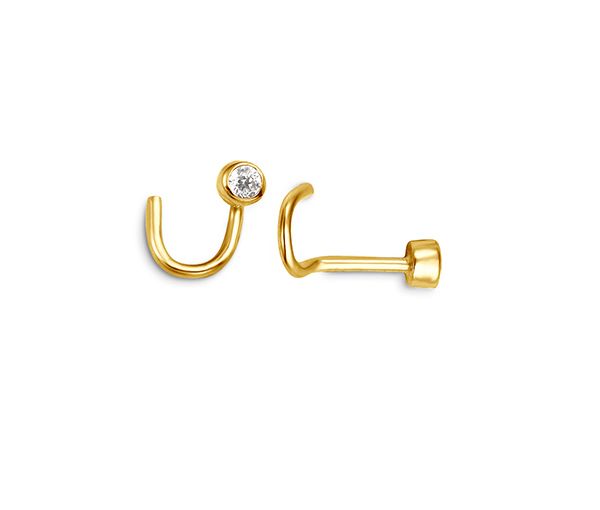 BOUCLE NEZ 14K TIGE COURBÉE CZ - SY 7042Y - BIJOUX D'IMPORTATION
