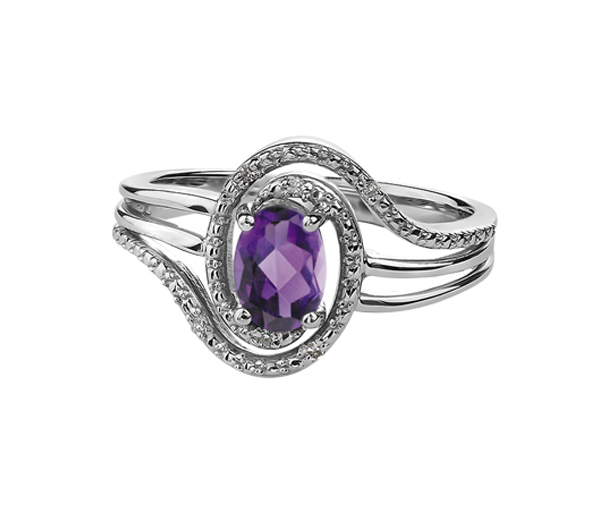 BAGUE EN ARGENT SERTIE D'UNE PIERRE DE NAISSANCE ET DE DIAMANTS - CR DX618SAM - BIJOUX CANADIEN