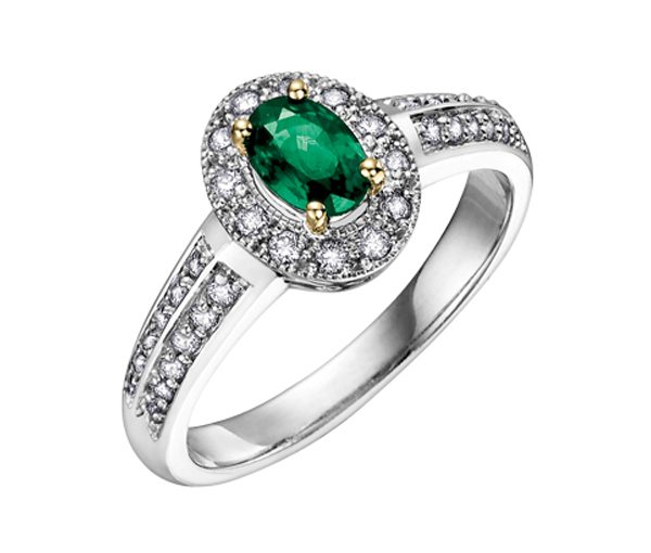 BAGUE EN OR 2 TONS SERTIE D'UN RUBIS, D'UNE TANZANITE OU D'UNE ÉMERAUDE ET DE DIAMANTS - CR DX288EM - BIJOUX CANADIEN