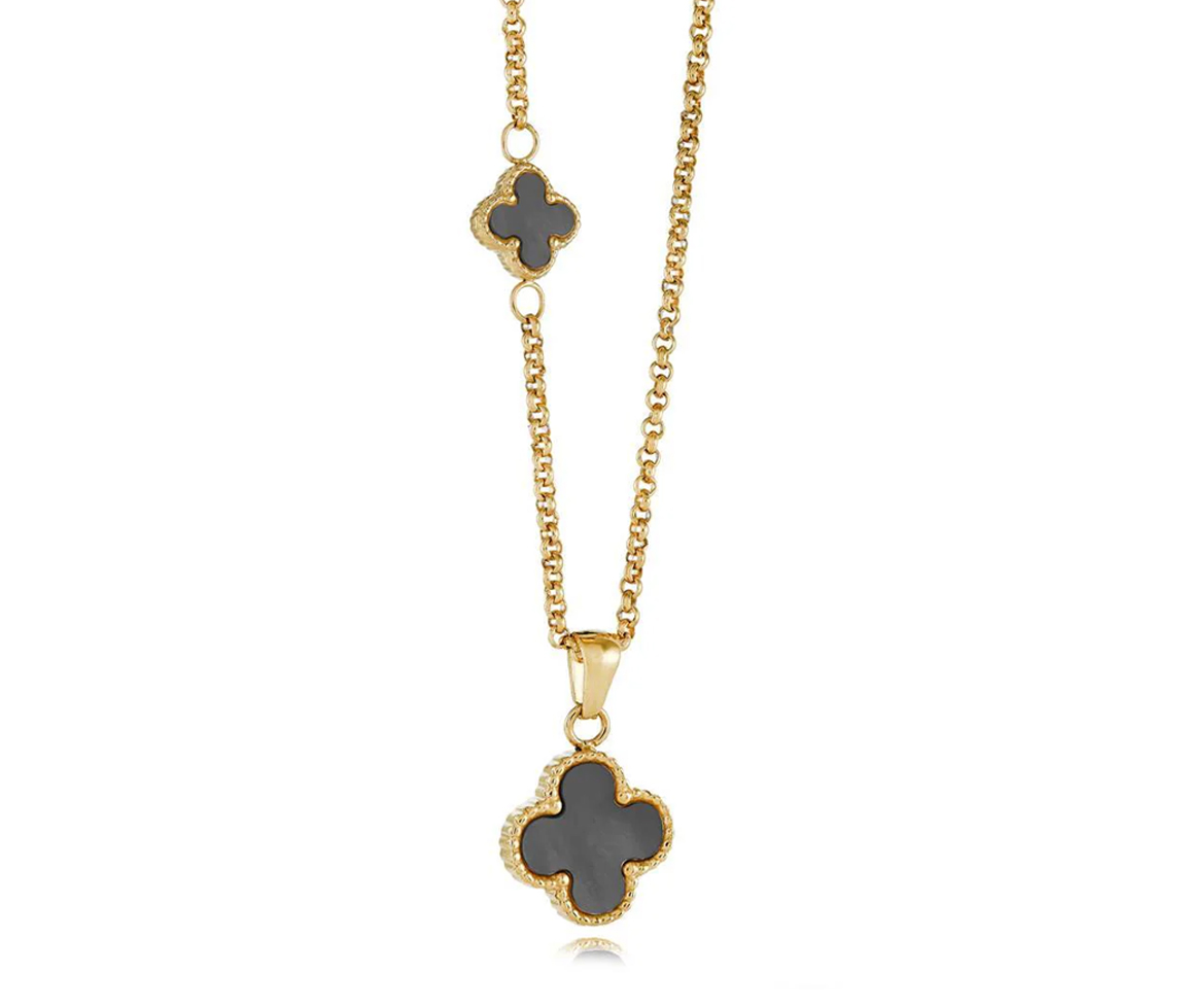 COLLIER EN ACIER OU ACIER/PVD OR SERTI DE TRÈFLES REVERSIBLES ONYX ET NACRE - IG SWP117GO - VELORIA