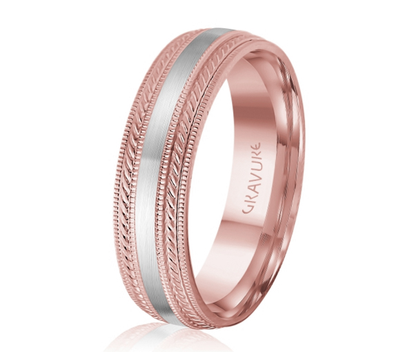 JONC EN OR OU EN PLATINE SATINÉ AU CENTRE ET MOTIF CORDE ET MILGRAIN SUR LES CÔTÉS - ML GH1212PW14 - MALO 