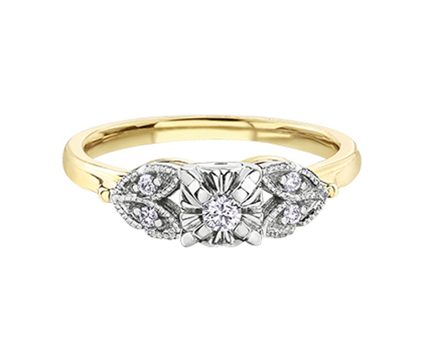 BAGUE EN OR 10K 2 TONS SERTIE D'UN DIAMANT CANADIEN ET DE DIAMANTS - CR AM479YW - DIAMANT CANADIEN