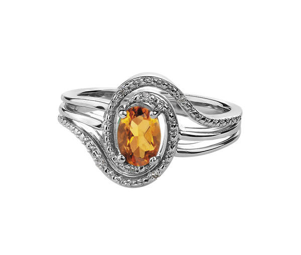 BAGUE EN ARGENT SERTIE D'UNE PIERRE DE NAISSANCE ET DE DIAMANTS - CR DX618SCI - BIJOUX CANADIEN