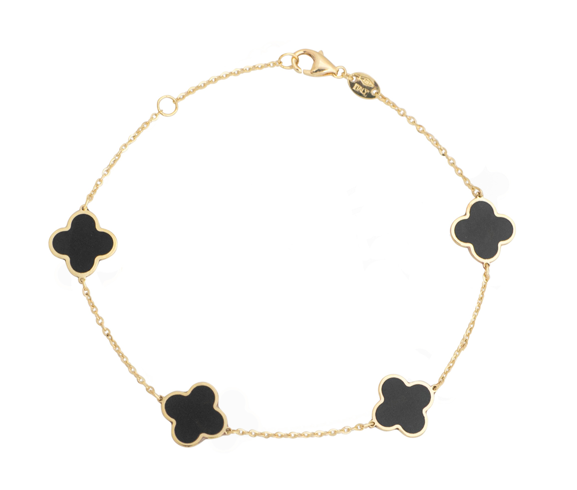 BRACELET EN OR JAUNE À TRÈFLES SERTIS D'ONYX OU DE NACRE - CB BYH4401BK - CBE