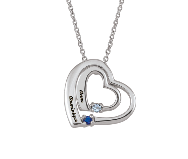 PENDENTIF COEUR PERSONNALISÉ EN ARGENT OU EN OR SERTI DE 2 PIERRES - PG 50069ARG - PERSONALIZED GEM