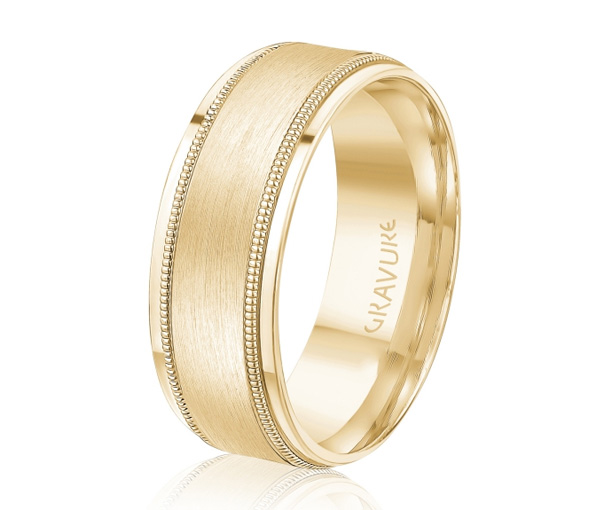 JONC EN OR OU EN PLATINE AVEC MOTIF MILGRAIN, SATINÉ AU CENTRE - ML GH1373Y14 - MALO 