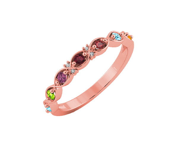 BAGUE FAMILIALE EN OR 10K JAUNE SERTIE DE PIERRES VÉRITABLES - BH FJ101R - BEVERLY HILLS