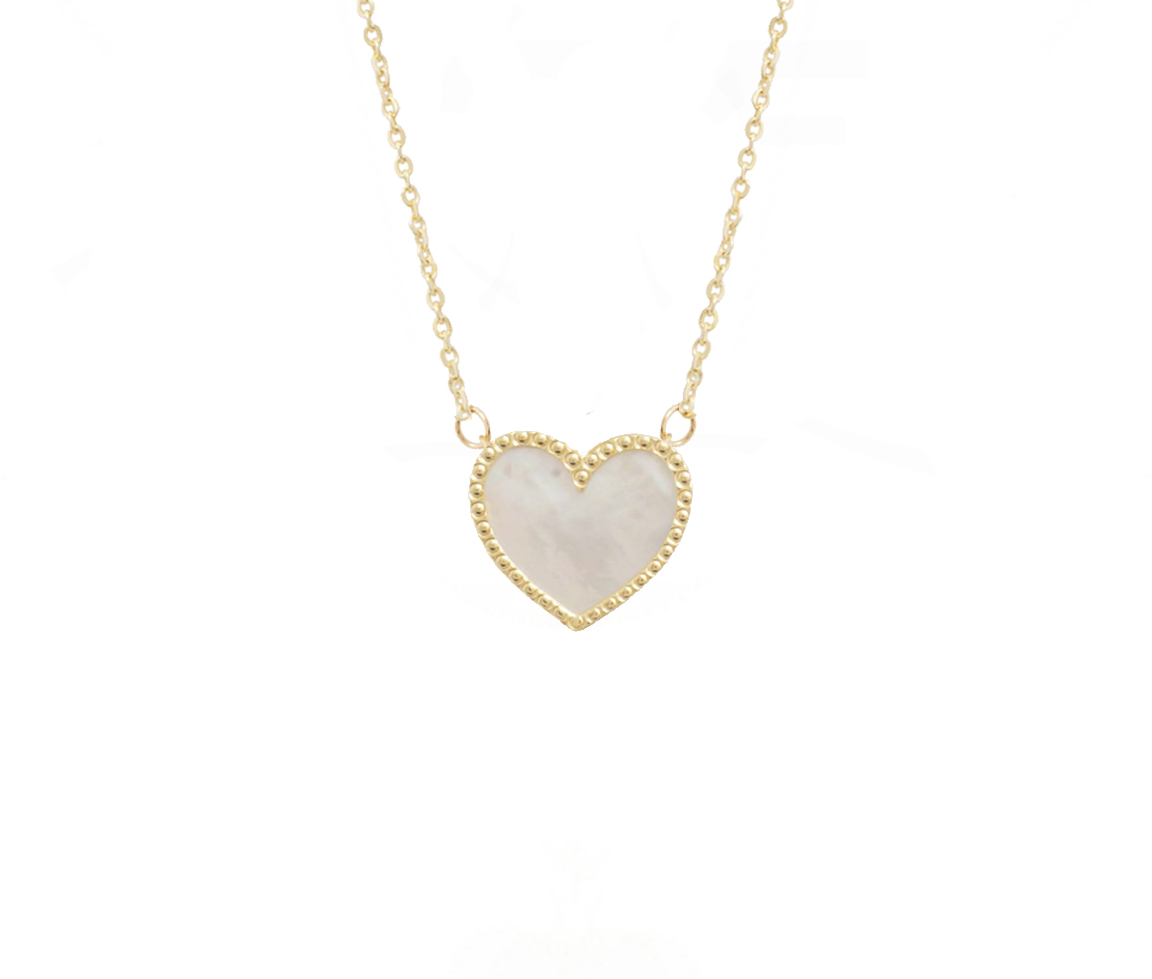 COLLIER COEUR EN OR JAUNE SERTI DE NACRE DE PERLE BLANCHE - CB FNY-H4/003 - CBE