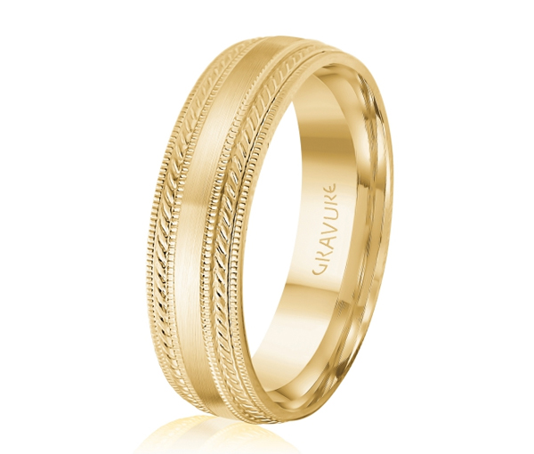 JONC EN OR OU EN PLATINE SATINÉ AU CENTRE ET MOTIF CORDE ET MILGRAIN SUR LES CÔTÉS - ML GH1212Y10 - MALO 