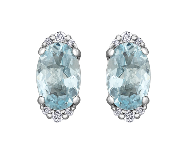 BOUCLES EN OR BLANC SERTIES D'AIGUES MARINES ET DE DIAMANTS - CR DD7956WAQ - BIJOUX CANADIEN