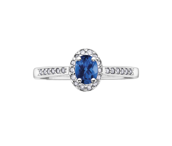 BAGUE EN OR BLANC SERTIE D'UNE PIERRE DE NAISSANCE ET DE DIAMANTS - CR DX318SA - BIJOUX CANADIEN
