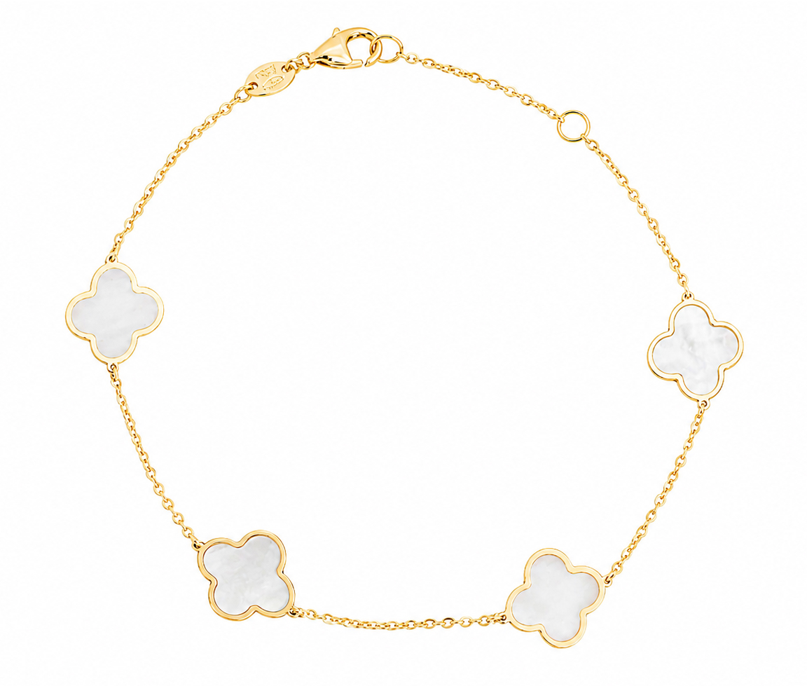 BRACELET EN OR JAUNE À TRÈFLES SERTIS D'ONYX OU DE NACRE - CB BYH4401NA - CBE