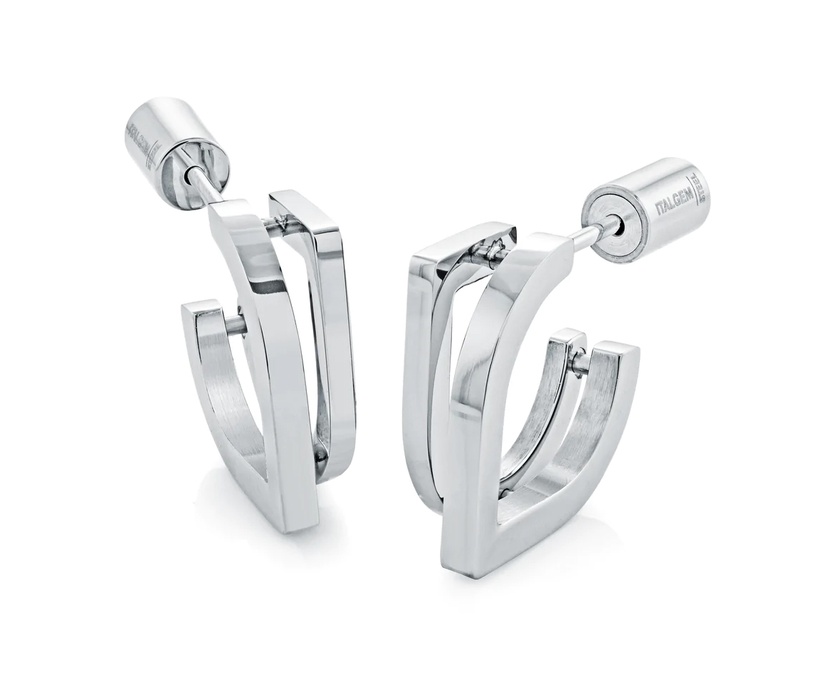 BOUCLE DOUBLE ANNEAUX EN ACIER OU ACIER/PVD OR - IG SHEA95 - VELORIA