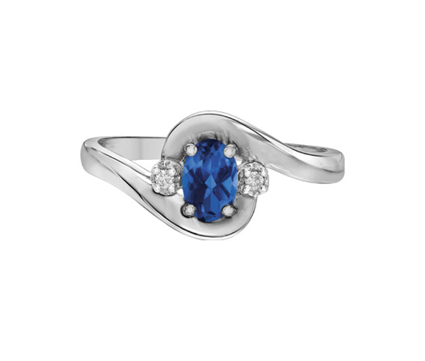 BAGUE EN OR 10K BLANC SERTIE D'UNE PIERRE DE COULEUR ET DE DIAMANTS - CR DX182SA - BIJOUX CANADIEN