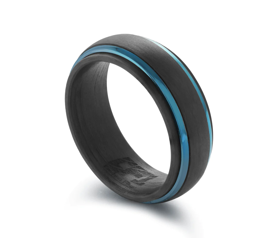 JONC EN ALUMINIUM ET FIBRE DE CARBONE AVEC LIGNE EN ACIER PVD BLEU - IG CF6/7 - ITALGEM