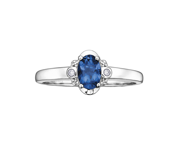 BAGUE EN OR 10K BLANC SERTIE D'UNE PIERRE DE COULEUR VARIÉE ET DE DIAMANTS - CR DX336SA - BIJOUX CANADIEN