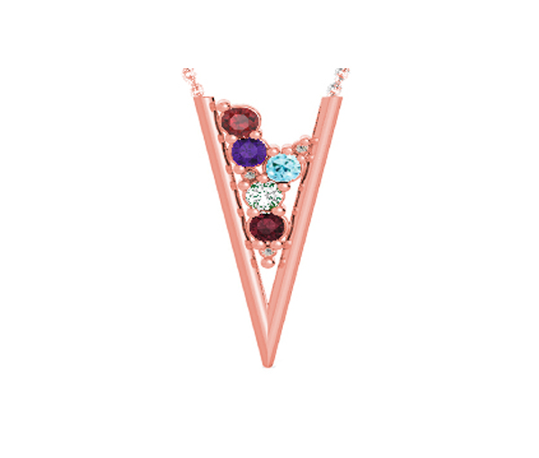 PENDENTIF FAMILIAL EN OR 10K SERTI DE 2 À 5 PIERRES VÉRITABLES - BH FG124PR - BEVERLY HILLS