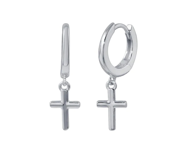 BOUCLES HUGGIES+CROIX UNIES EN ARGENT RHODIÉ - SP STE01300 - BIJOUX D'IMPORTATION