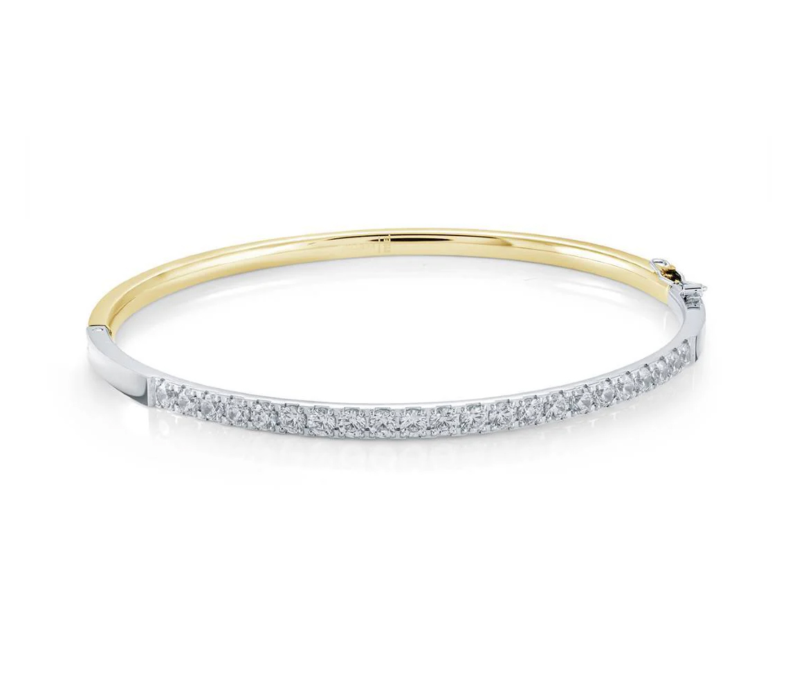 BRACELET BANGLE EN ACIER/PVD OR 2 TONS SERTI DE CUBIQUES ZIRCONIAS - IG SWBG112YW - VELORIA