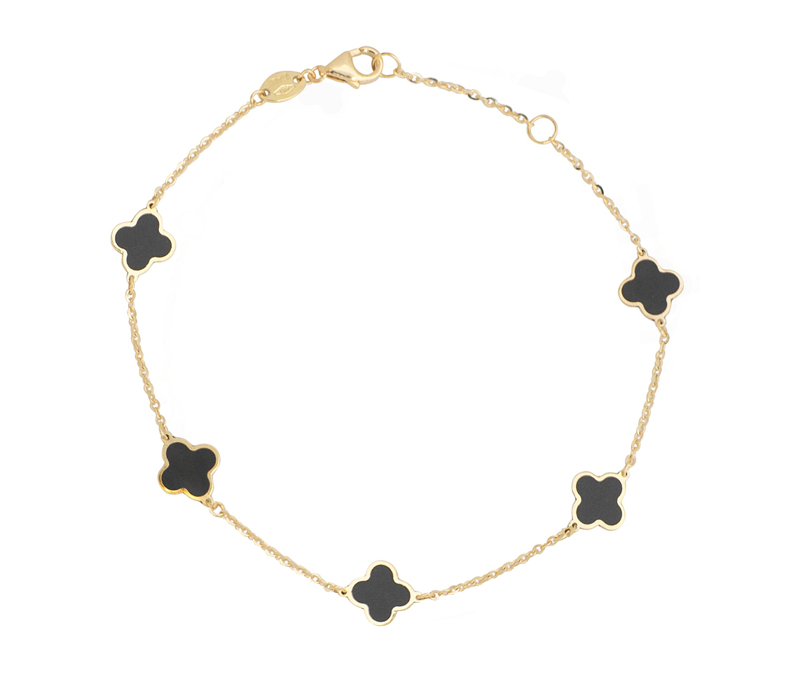 BRACELET EN OR JAUNE À TRÈFLES SERTIS D'ONYX OU DE NACRE DE PERLE BLANCHE - CB BYH4301BK - CBE