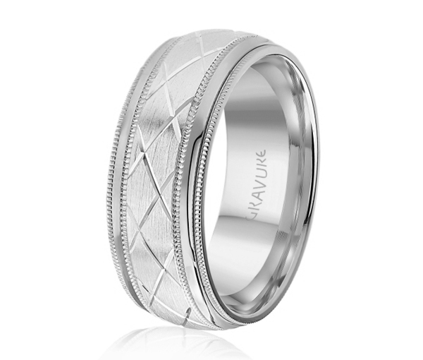 JONC EN OR OU EN PLATINE AVEC MOTIF EN X ET MILGRAIN - ML GH1183W18 - MALO 