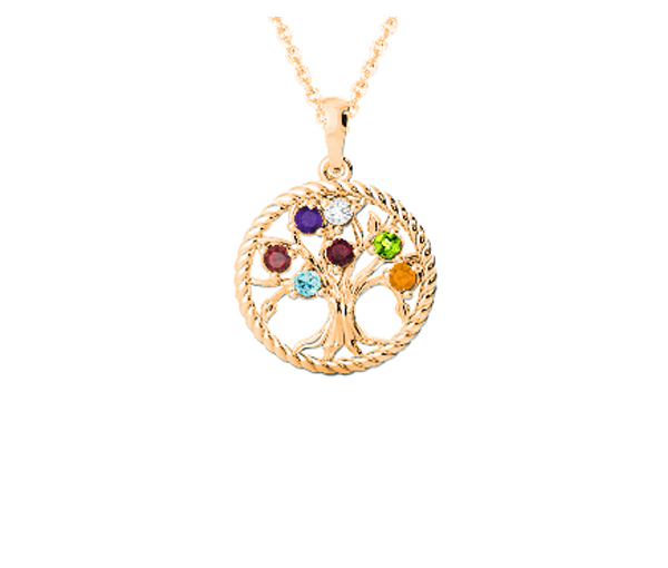 PENDENTIF FAMILIAL ARBRE DE VIE EN ARGENT OU EN OR 10K SERTI DE PIERRES VÉRITABLES - BH FG103PY - BEVERLY HILLS