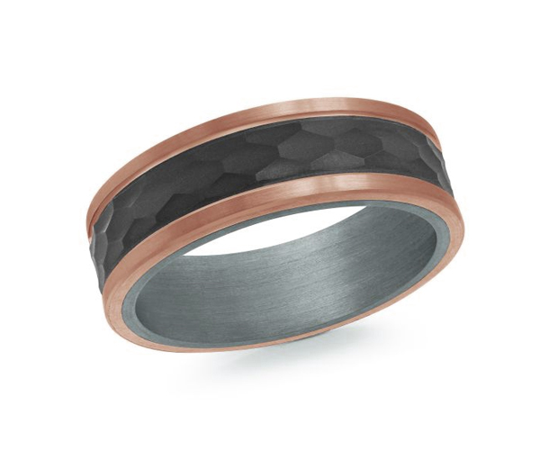 JONC EN TANTALE , OR 14K ET FIBRE DE CARBONE MARTELÉ - ML MRDTS15P - MALO 