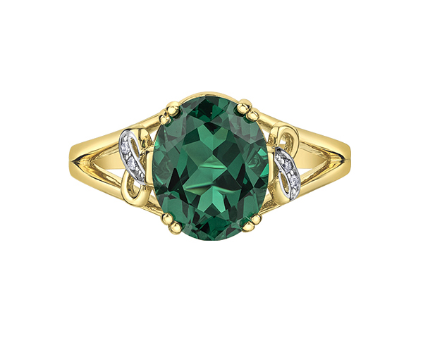 BAGUE EN OR JAUNE SERTIE D'UN TOPAZE MYSTIQUE OU D'UNE ÉMERAUDE SIMULÉE ET DE DIAMANTS - CR DD7874YEM - BIJOUX CANADIEN