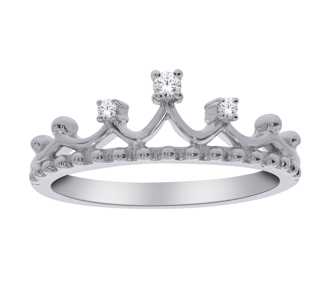 BAGUE STYLE COURONNE EN OR 14K BLANC SERTIE DE DIAMANTS - SK R22593W05 - BIJOUX D'IMPORTATION