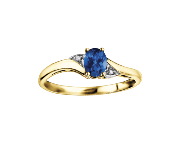 BAGUE EN OR 10K SERTIE D'UNE PIERRE DE NAISSANCE ET DE DIAMANTS - CR DX355YSA - BIJOUX CANADIEN
