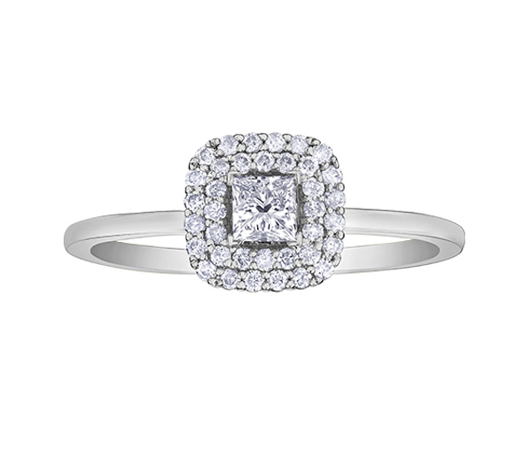 BAGUE EN OR 10K SERTIE D'UN DIAMANT CANADIEN PRINCESSE ET DE DIAMANTS - CR AM557W35 - DIAMANT CANADIEN