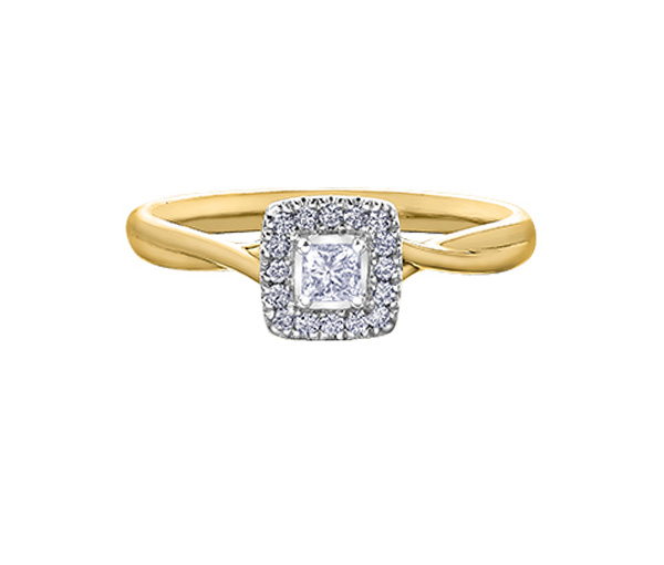 BAGUE EN OR SERTIE D'UN DIAMANT CANADIEN DE TAILLE PRINCESSE ET DE DIAMANTS - CR AM423YW20 - DIAMANT CANADIEN