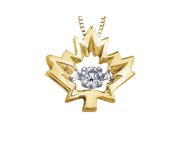 PENDENTIF FEUILLE D'ÉRABLE EN OR SERTI D'UN DIAMANT CANADIEN DANSANT - CR AM289Y04 - DIAMANT CANADIEN