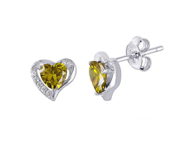 BOUCLES EN FORME DE COEUR SERTIES DE CUBIQUES ZIRCONIAS AUX COULEURS DE PIERRES DE NAISSANCES - SP STE01028/08 - BIJOUX D'IMPORTATION