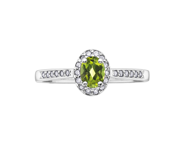 BAGUE EN OR BLANC SERTIE D'UNE PIERRE DE NAISSANCE ET DE DIAMANTS - CR DX318PER - BIJOUX CANADIEN