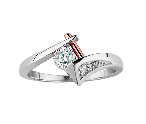 BAGUE EN OR 10K 2 TONS SERTIE D'UN DIAMANT CANADIEN ET DE DIAMANTS - CR AM211WR33 - DIAMANT CANADIEN