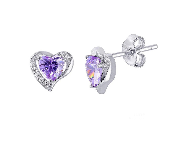 BOUCLES EN FORME DE COEUR SERTIES DE CUBIQUES ZIRCONIAS AUX COULEURS DE PIERRES DE NAISSANCES - SP STE01028/06 - BIJOUX D'IMPORTATION