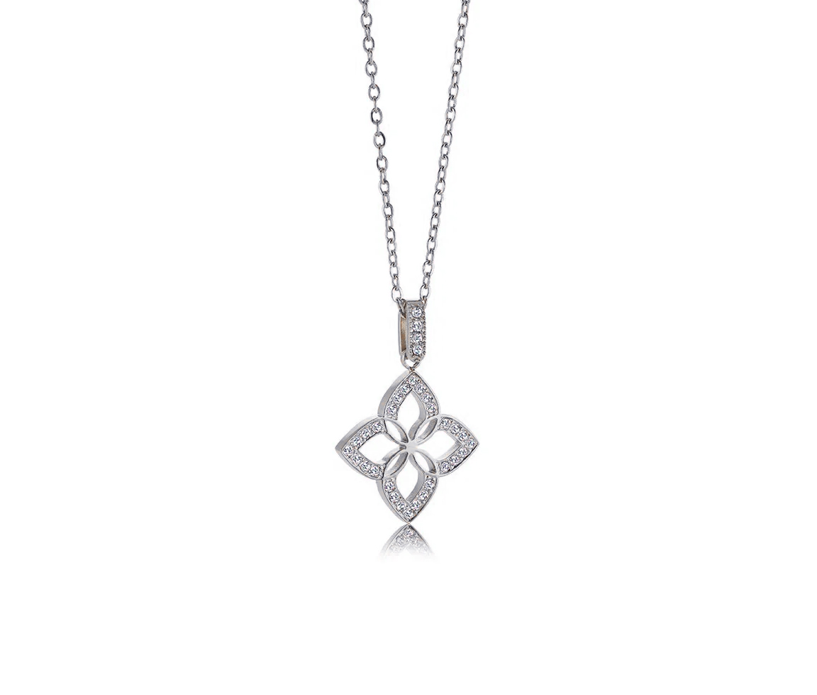 PENDENTIF FLEUR AJOURÉE EN ACIER OU ACIER/PVD OR SERTI DE CUBIQUES ZIRCONIAS - IG SWP124 - VELORIA