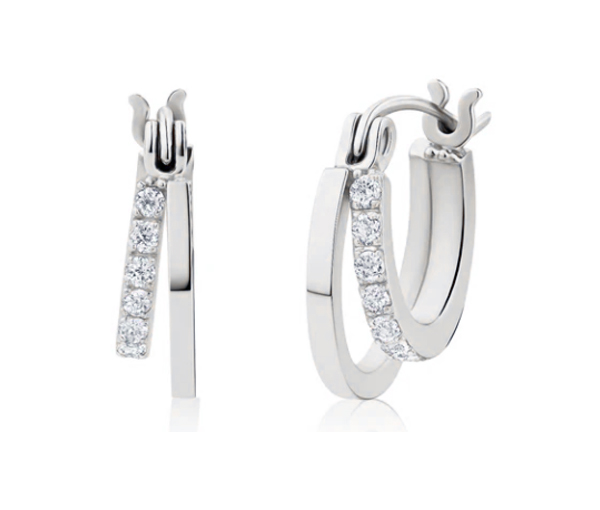 BOUCLES DOUBLES ANNEAUX EN ACIER SERTIES DE CUBIQUES ZIRCONIAS - AZ ZWE59W - AREZZO