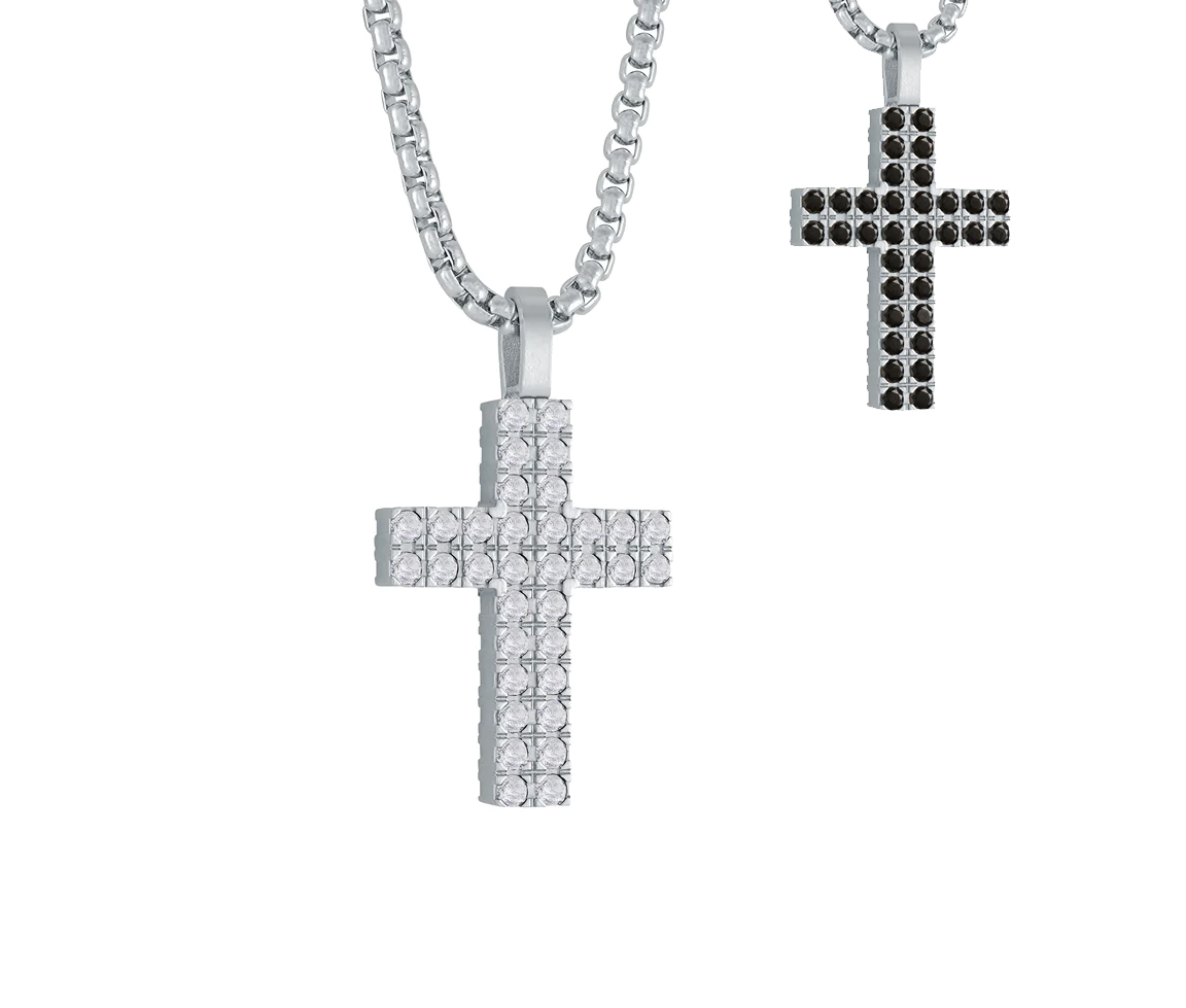 PENDENTIF CROIX RÉVERSIBLE SERTI DE CUBIQUES ZIRCONIAS