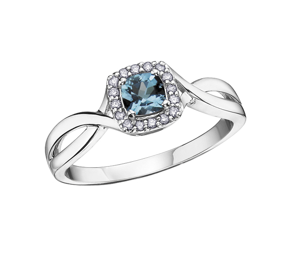 BAGUE EN OR BLANC SERTIE D'UNE PIERRE DE NAISSANCE VARIÉE ET DE DIAMANTS - CR DX533BT - BIJOUX CANADIEN