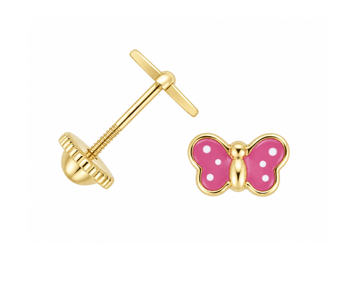 BOUCLES VISSÉES PAPILLON AVEC ÉMAIL - IN 2068RS - BIJOUX D'IMPORTATION