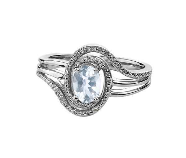 BAGUE EN ARGENT SERTIE D'UNE PIERRE DE NAISSANCE ET DE DIAMANTS - CR DX618SAQ - BIJOUX CANADIEN
