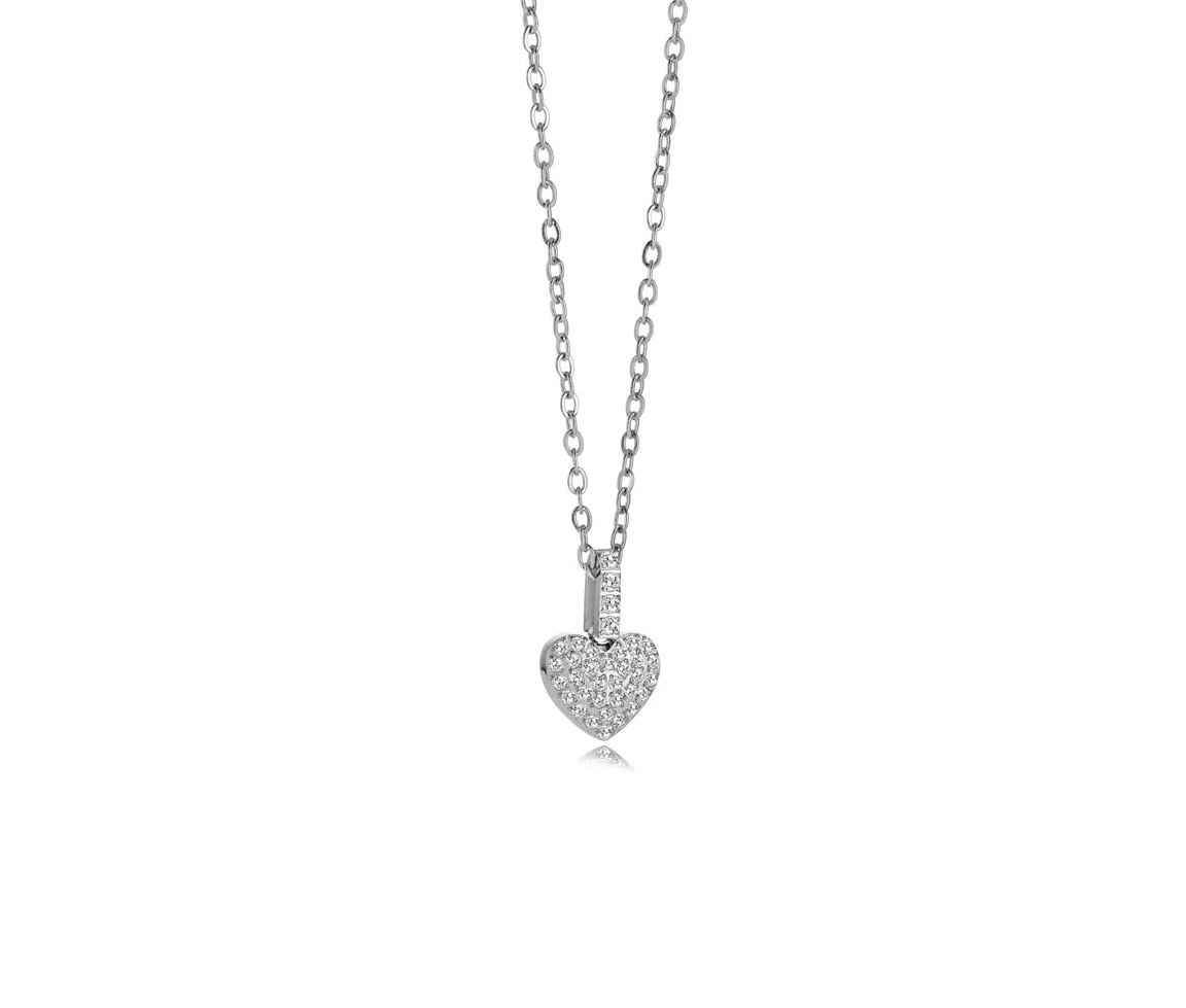 PENDENTIF EN ACIER OU ACIER/PVD OR COEUR AVEC PAVÉ DE CUBIQUES ZIRCONIAS - IG SWP137 - VELORIA