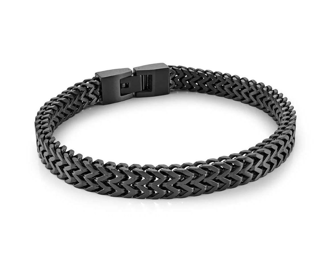 BRACELET EN ACIER, ACIER/PVD OR OR ACIER/PVD NOIR À MAILLE FRANCO PLATE - IG SMB789BK/8.5 - ITALGEM