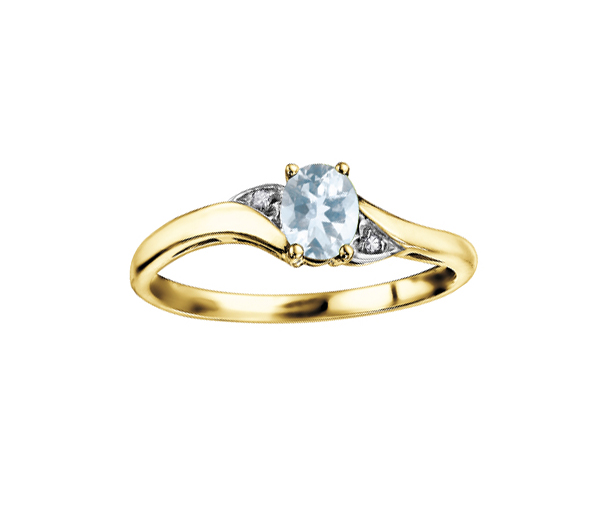 BAGUE EN OR 10K SERTIE D'UNE PIERRE DE NAISSANCE ET DE DIAMANTS - CR DX355YAQ - BIJOUX CANADIEN