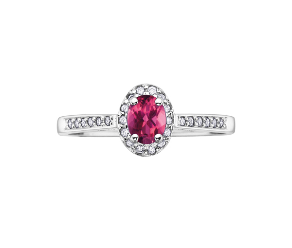 BAGUE EN OR BLANC SERTIE D'UNE PIERRE DE NAISSANCE ET DE DIAMANTS - CR DX318PT - BIJOUX CANADIEN