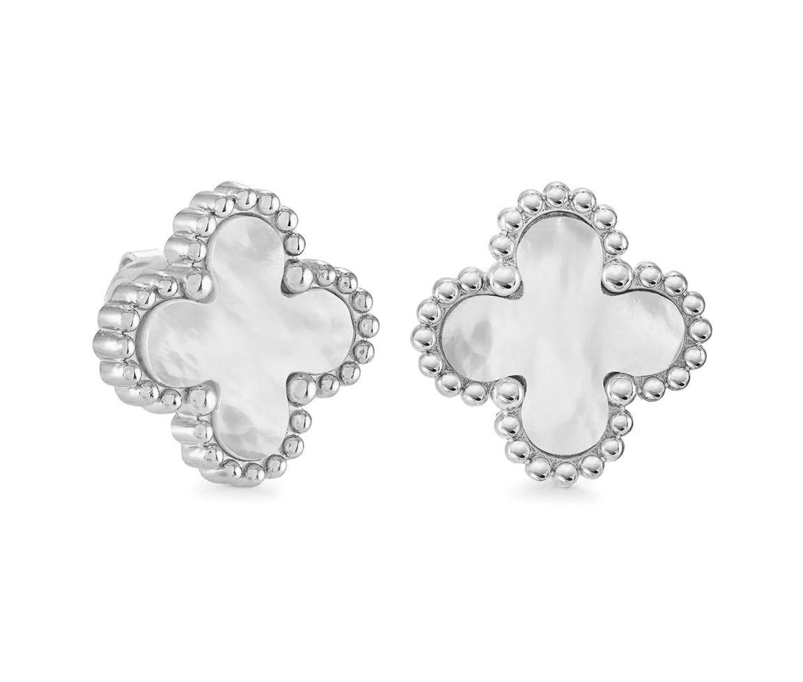 BOUCLES FIXES EN ACIER SERTIES DE NACRE DE PERLE - IG SEA479 - VÉLORIA