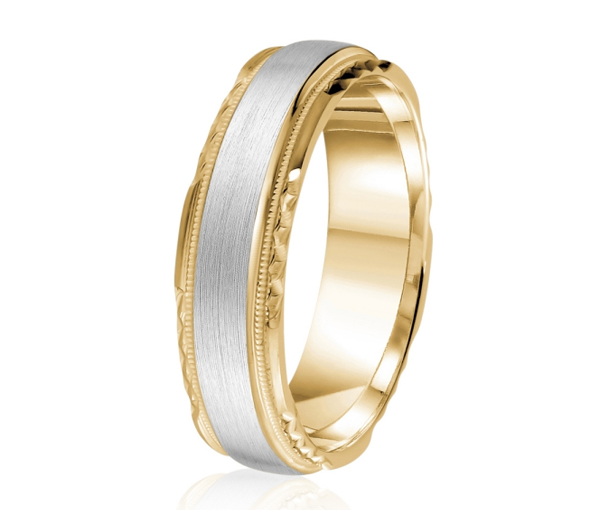 JONC EN OR OU EN PLATINE AVEC FINI SATINÉ AVEC MOTIF MILGRAIN ET TAILLE DIAMANT SUR LES CÔTÉS - ML GH1265YW10 - MALO 